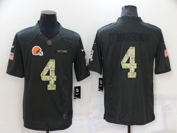 Men's Cleveland Browns #4 Deshaun Watson Black Salute to Service Limited Stitched Jersey - Click Image to Close